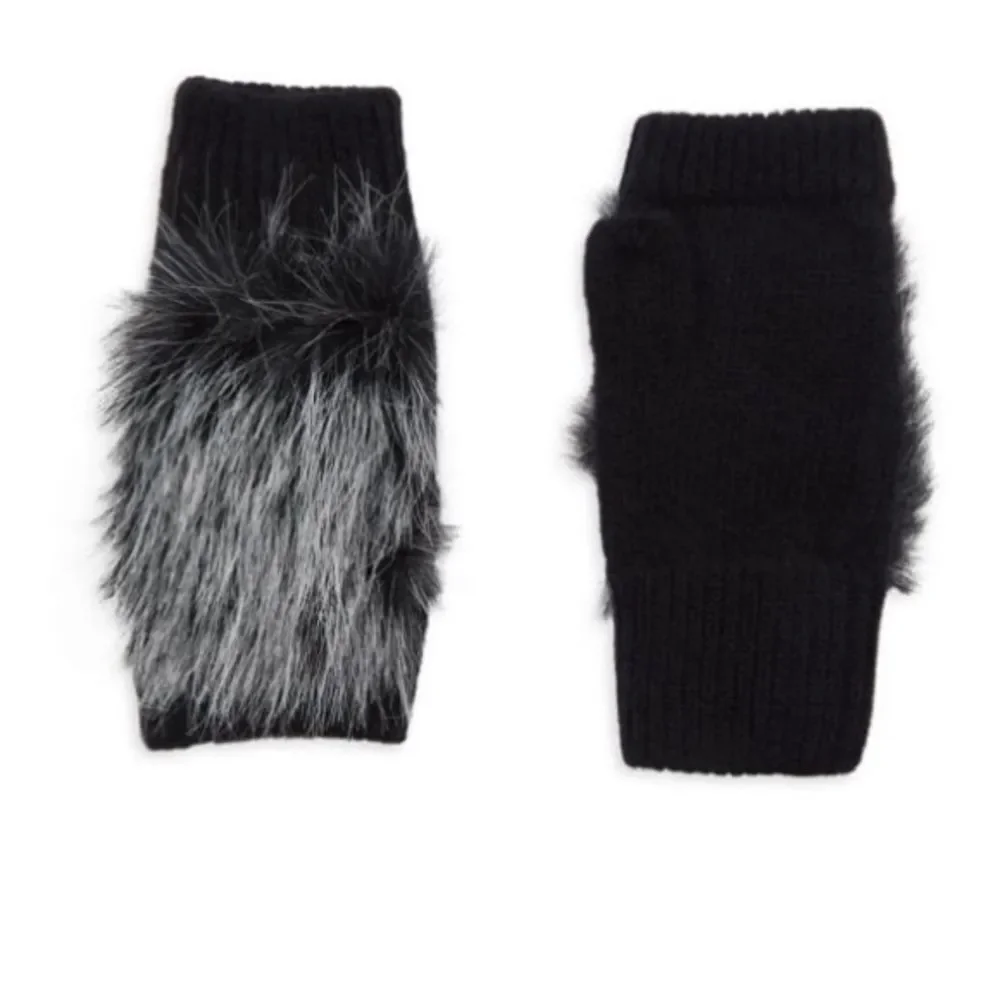 NEW! Adrienne Landau Faux Fur Fingerless Gloves *Black Snow*